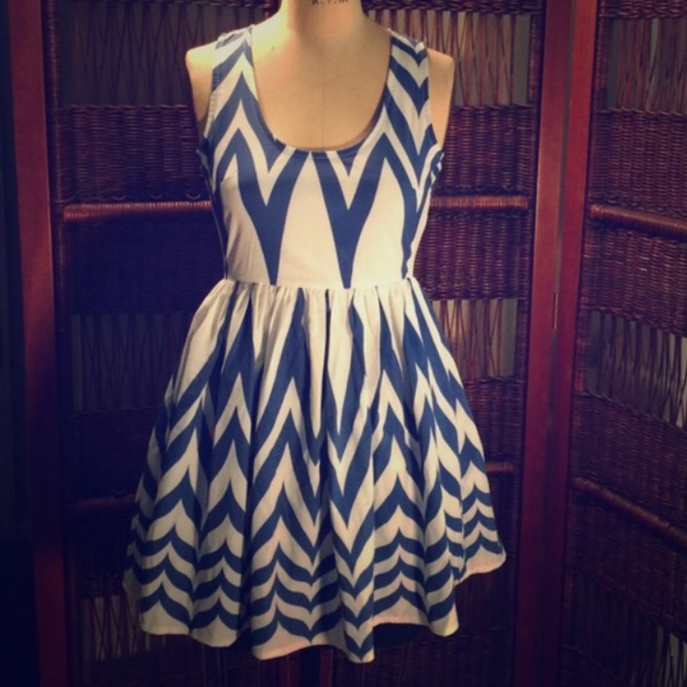 LF Blue and White Chiffon Dress